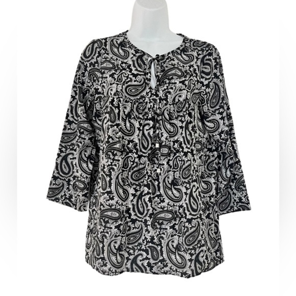 Michael Kors Long Sleeve Paisley Blouse | Size XS | Black & White